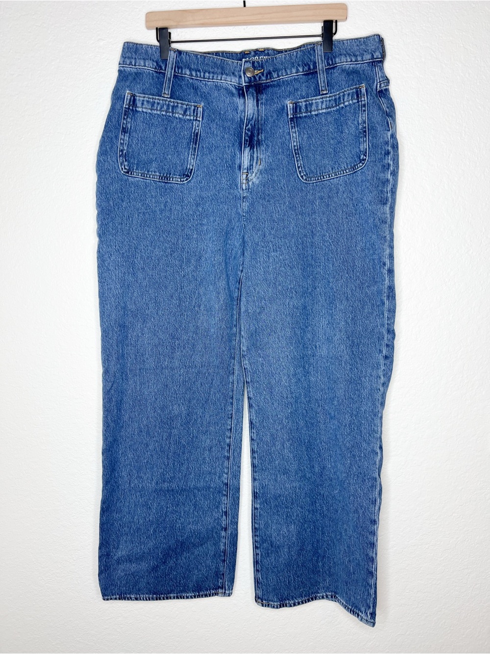 J. Crew Full-Length Slim Wide Leg Jeans Joelle Medium Wash Patch Pocket size 34